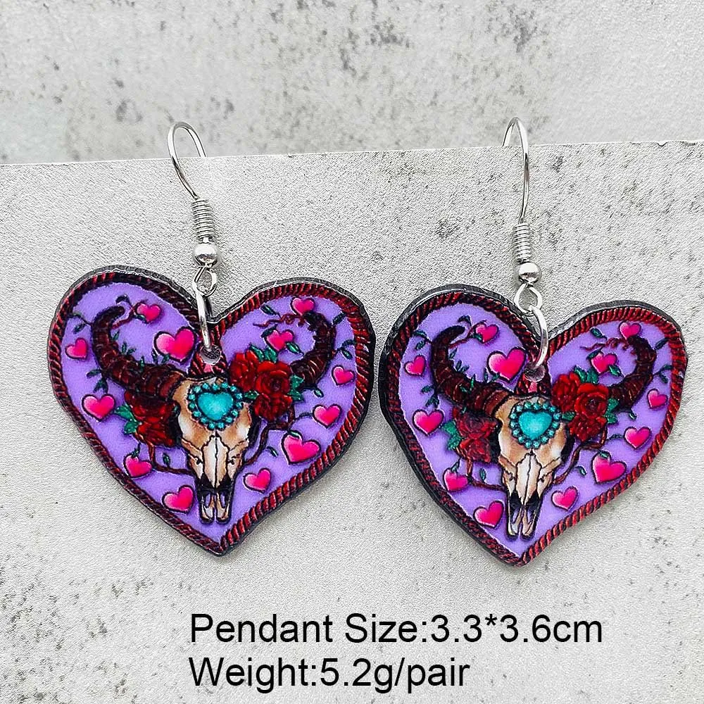 New Valentine\'s Day Jewelry Horror Love Ghost Cow Head Acrylic Earrings for Women Valentine\'s Day Gift