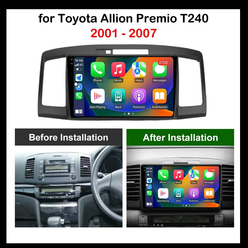 Reprodutor de rádio multimídia para carro Toyota Allion Premio T240 2001-2007, sistema operacional Android, GPS, acessórios automotivos, DSP, estéreo, tela HD, 9