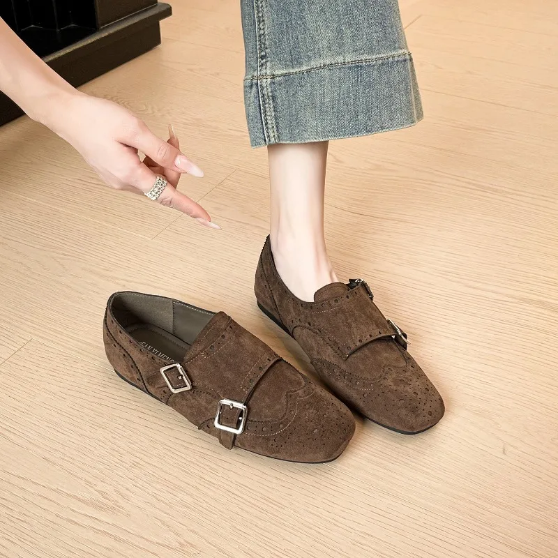 

Retro Women's Shoes Exquisite Britain Monk Strap Shoes for Woman Fashion Block Carving Casual Shoe Designer Shoes Zapatos Mujer