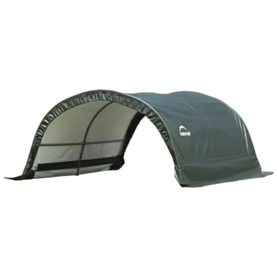 8' x 10' x 5' Small Round Livestock and Agricultural Storage and Shade Shelter Kit: galvanized steel frame, green canopy, weath