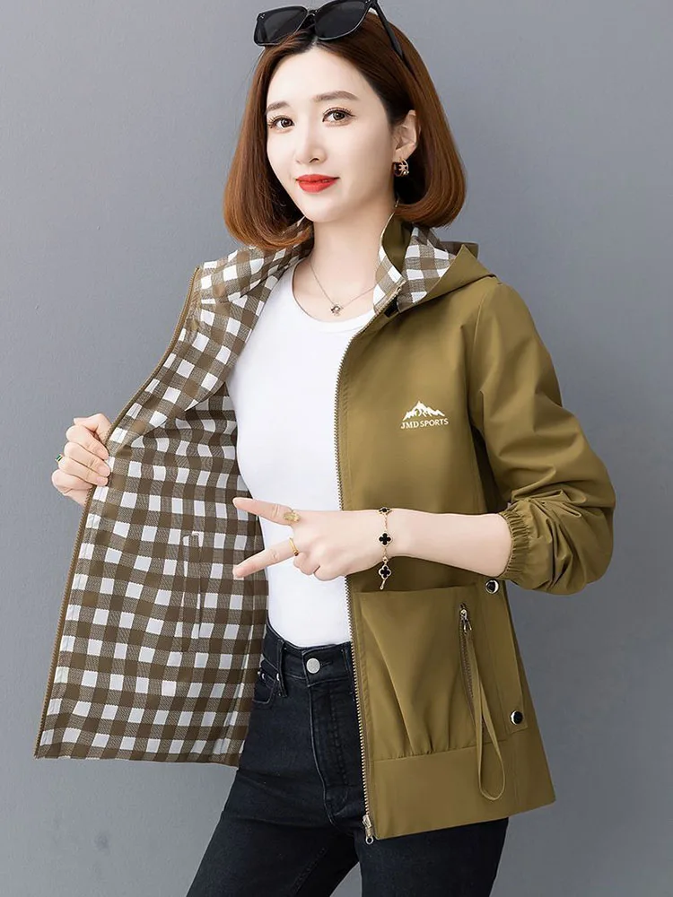 Trench-Coat court décontracté pour femmes, veste coupe-vent à capuche à la mode printemps-automne, Trench-coat portable Double face pour femmes, nouvelle collection