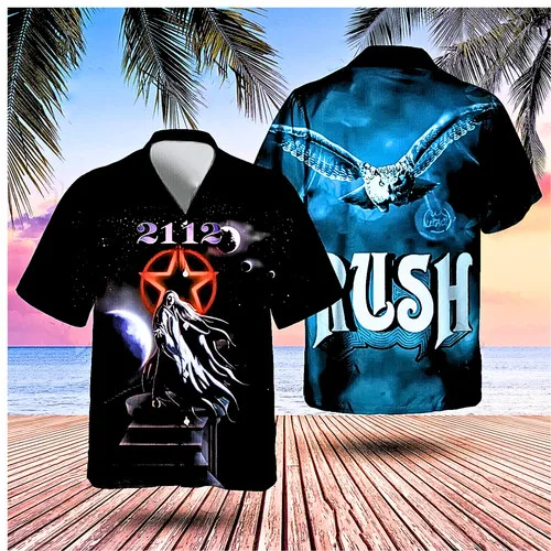 Novo masculino rush 2112 rock camisas 3d impressão unisex camisas havaianas verão das mulheres dos homens hip hop tendência blusa de manga curta praia