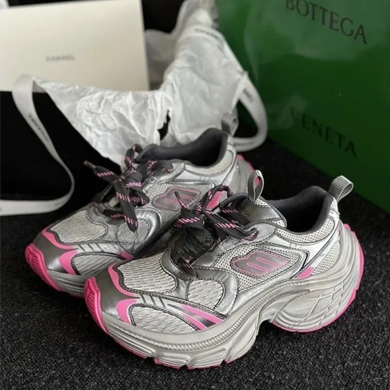 Zapatos Unisex de diseñador de lujo, plataforma inferior gruesa, colores mezclados, zapatillas que combinan con todo, zapatillas informales para monopatín de pasarela creciente