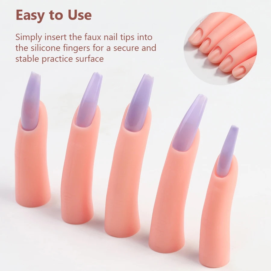 5-teiliges Übungsfinger-Set aus Silikon für Nagelkunst, Training zur Nagelverlängerung, Übungswerkzeug für Nagelspitzen-Design – Detail 4