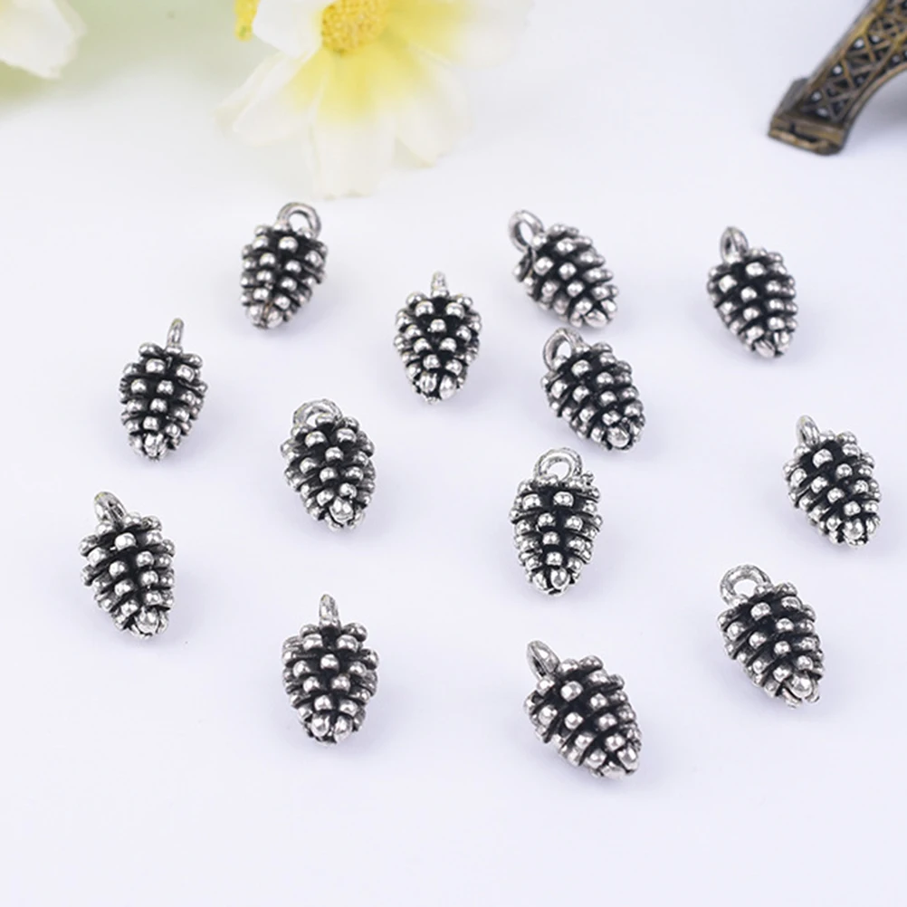 

100 Pcs Alloy Pendant Pine Cone Charms for Jewelry Making Necklace Unique Shape Design Pendants Pinecone Silver