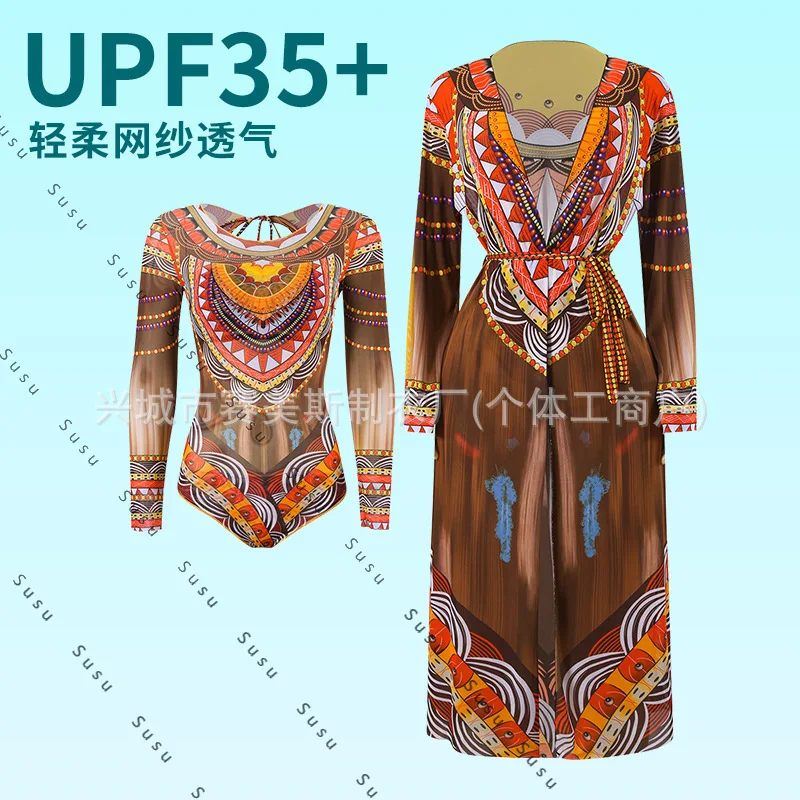 

Новый сетчатый солнцезащитный крем с длинными рукавами, блузка, купальник, цельный купальник русский Amazon, женский купальник