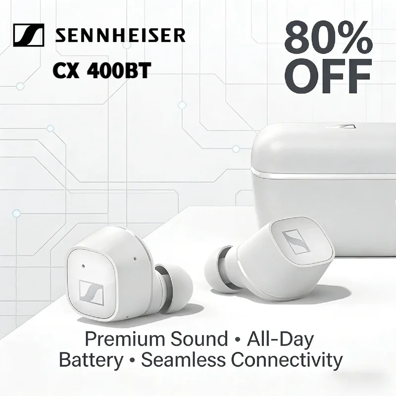 Беспроводные наушники Sennheiser CX 400BT True Wireless с Bluetooth 5.1, активным шумоподавлением (ANC), Hi-Fi стереозвуком, глубокими басами и микрофоном
