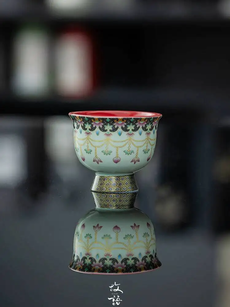 Dunhuang Cove-Patterned Personal Use, Round Flower Design, Kung Fu Set, High-Footed Tea Tasting Master Cup, Single Cup
