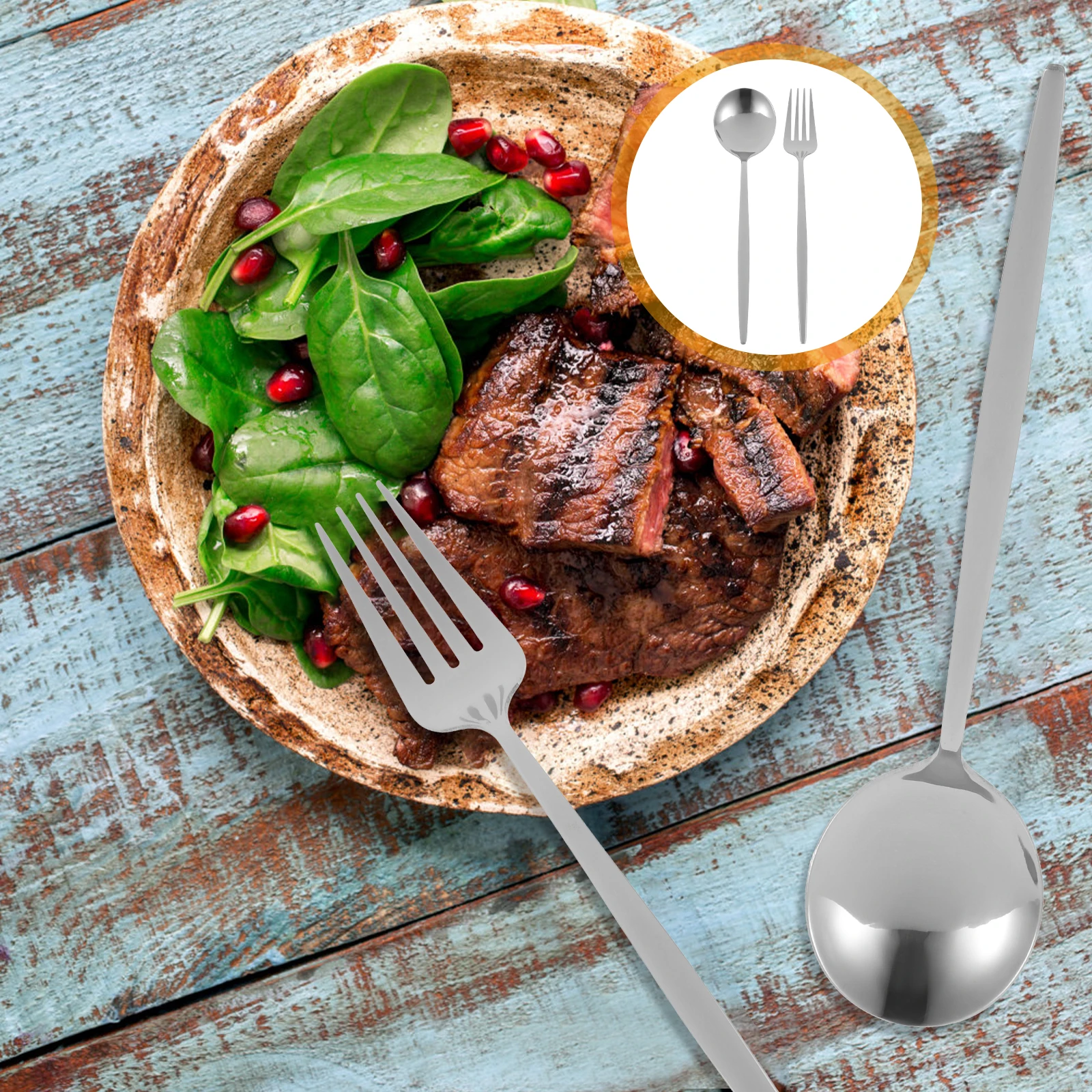 

1 set 1 Set Stainless Steel Spoon Fork Tableware Steak Cutlery Home Dinnerware Set Smooth Surface Matte Finish Comfortable Grip