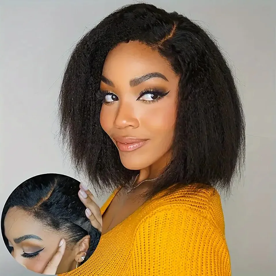 

Remy Forte Kinky Straight Glueless Lace Wig Human Hair Brazilian Hair Wig 180D Yaki Straight C-Part Glueless lace Wig Human Hair