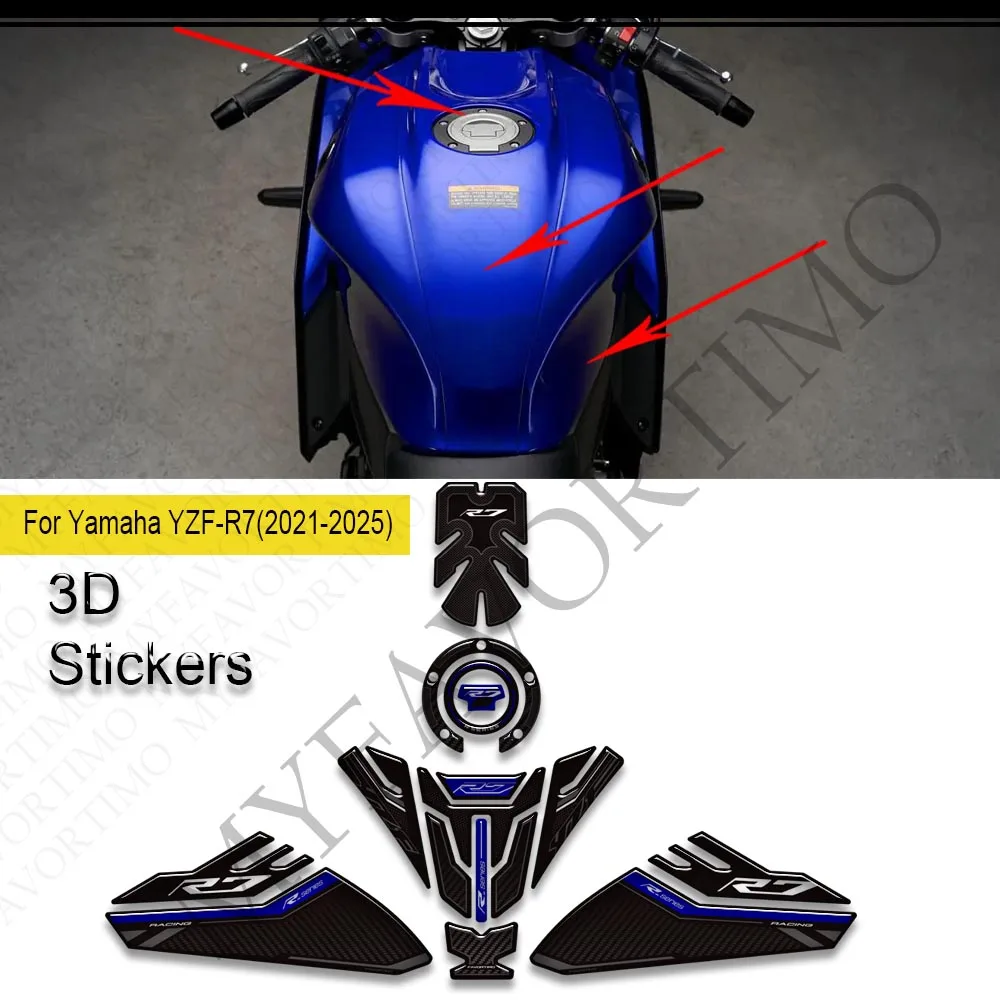 

For Yamaha YZF-R7 YZFR7 YZF R7 2021 - 2025 Motorcycle Tank Pad TankPad Cap Grips Gas Fuel Kit Knee Stickers Decals Protection