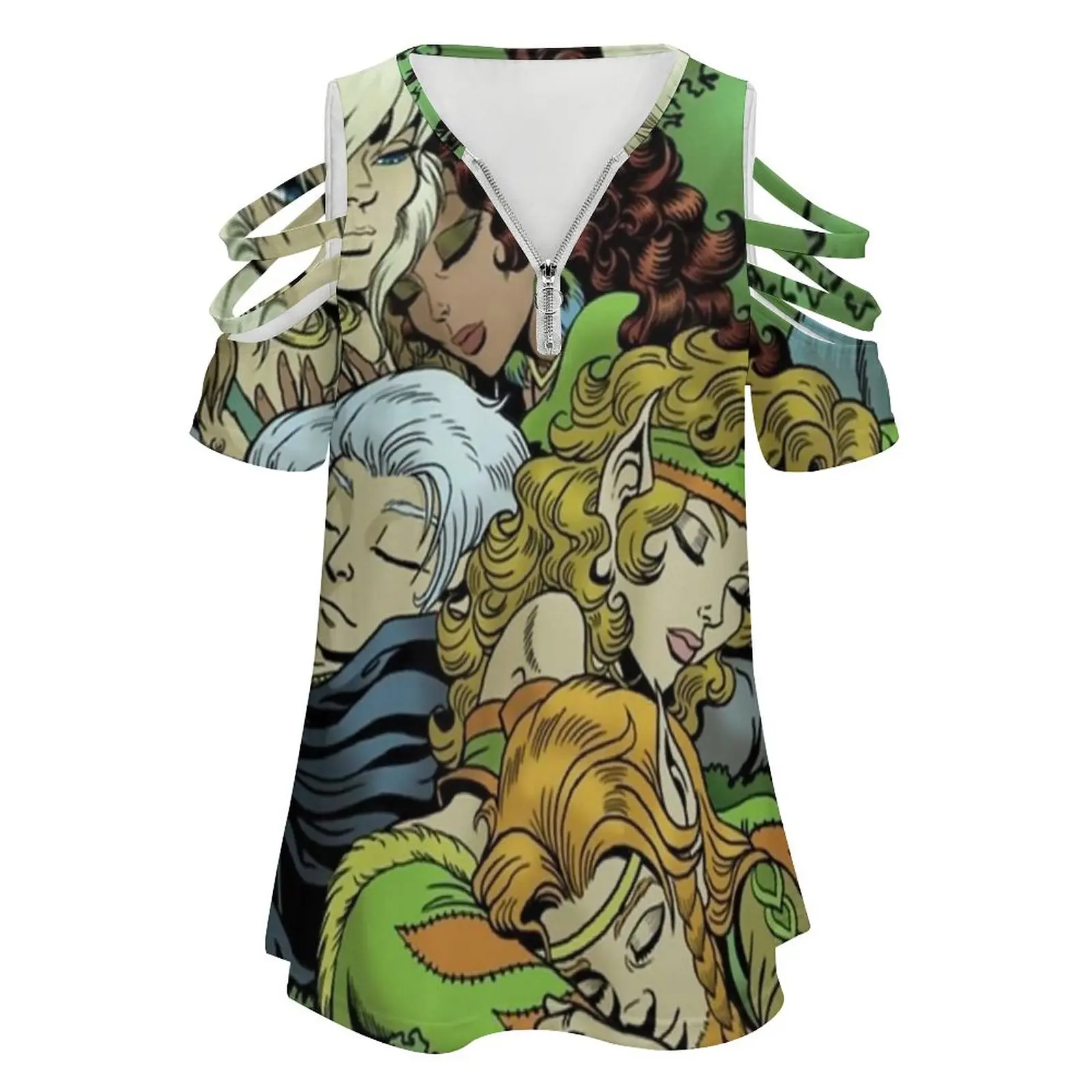 Elfquest True Peace Ii Women's T-Shirt New Fashion Printed Zipper V-Neck Short Sleeve T Shirts Casual Plus Size Elfquest True