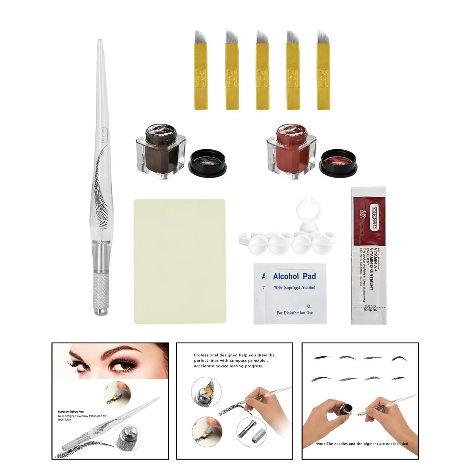 Eyebrow Permanent Kit Needle Pigment Ink Practise Skin Tool Ring Cup