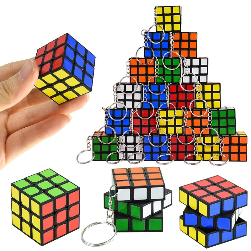 5Pcs Mini Colorful Puzzle Cube Keychains Bulk Small 3x3 Magic Cube Keyrings For Party Favor Bag Fillers And Decorative Ornaments
