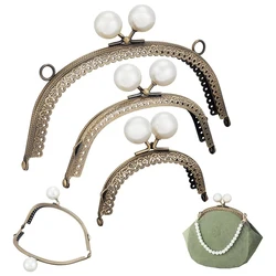 Metal Clutch Bag Kiss Clasp Lock Clasp with Pearl Coin Bag Kiss Clasp Lock DIY Coin Purse Frame Handle Handbag Craft Accessories