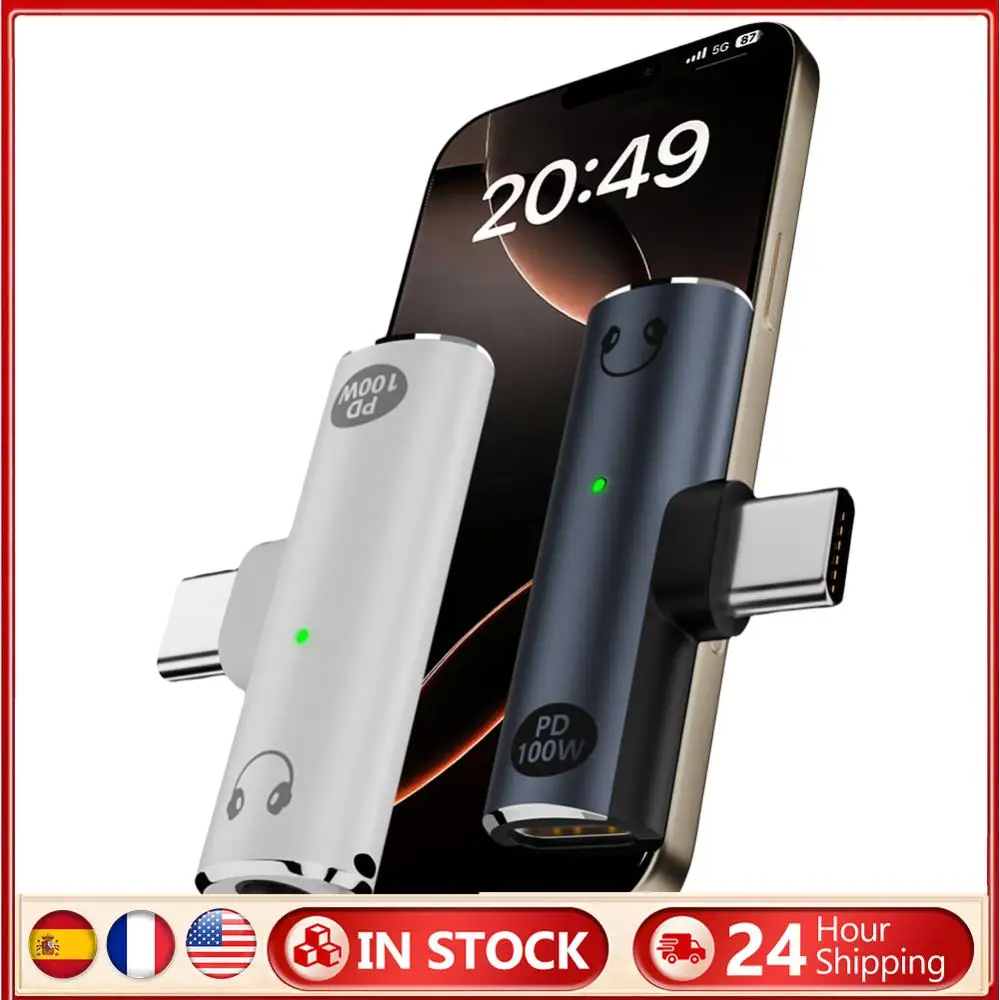 Adapter USB Typ C 2 w 1 do słuchawek 3.5mm i ładowarki z gniazdem audio Aux i PD 100W dla Xiaomi Huawei iPhone 15 16