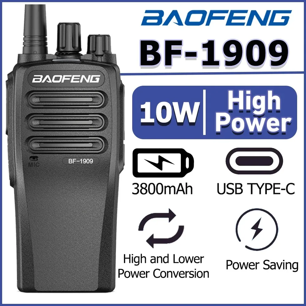 Baofeng Official Store BF-1909 10W High Power Walkie Talkie Long Range Two Way Radio Type C Charging Transmitter Upgrade