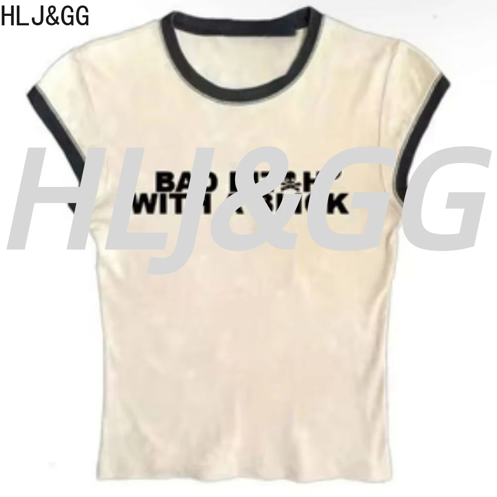 HLJ&GG Fashion Y2K Leopard Lace Shorts Two Piece Sets Women Letter O Neck Short Sleeve Slim Crop Top + Shorts Outfits Streetwear