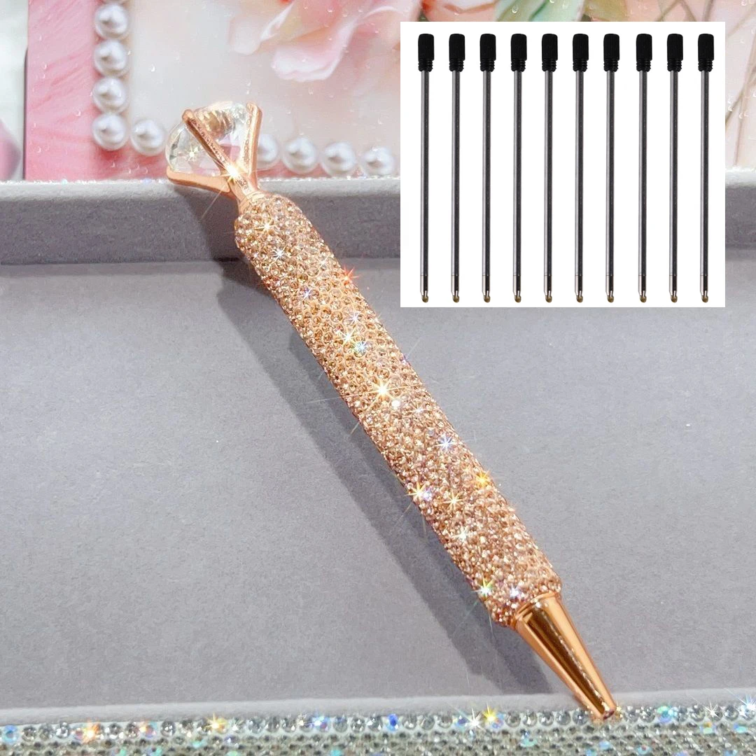 Bling-Stifte mit großem Kristall, hübsche Glitzer-Kugelschreiber mit 10 Stiftminen, Schreibwaren für Studenten, Büro, Business, Unterschriftenstift