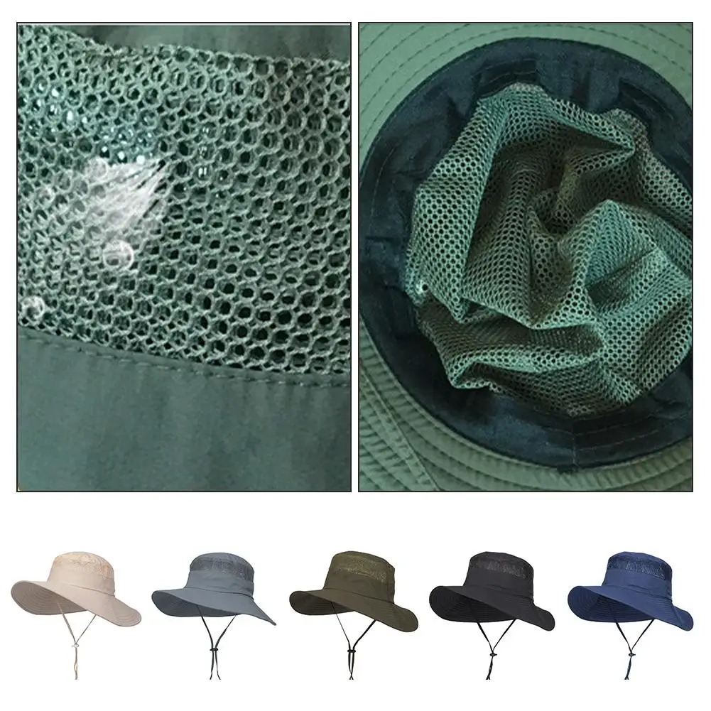 

Outdoor Fishing Sunscreen Hats Mesh Breathable Waterproof Fisherman Wide Hiking Adjustable Protection Sun Brim Quick-drying O6N0