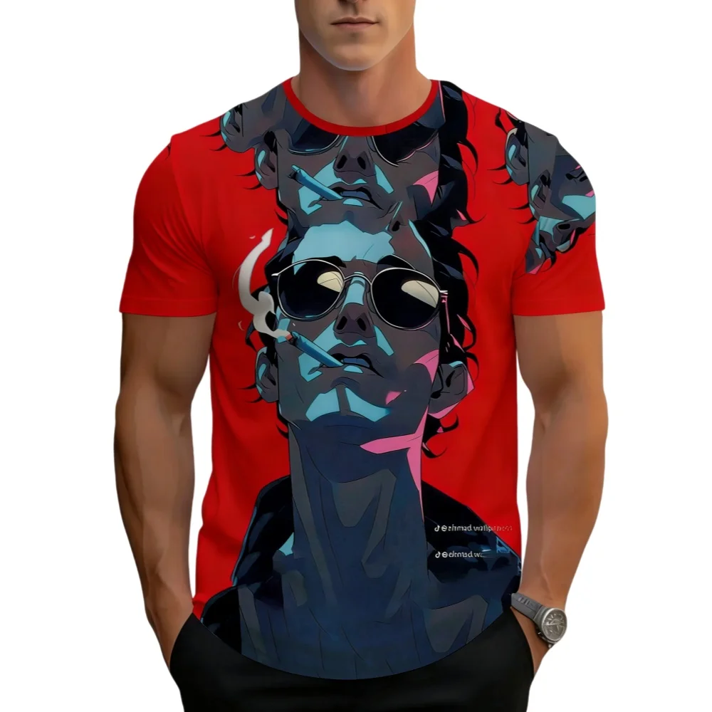 Summer Street Fashion Trendy Bright Abstract Art Style Pattern 3D Printing Men's Plus Size Short Sleeved T-Shirt Daily Casual