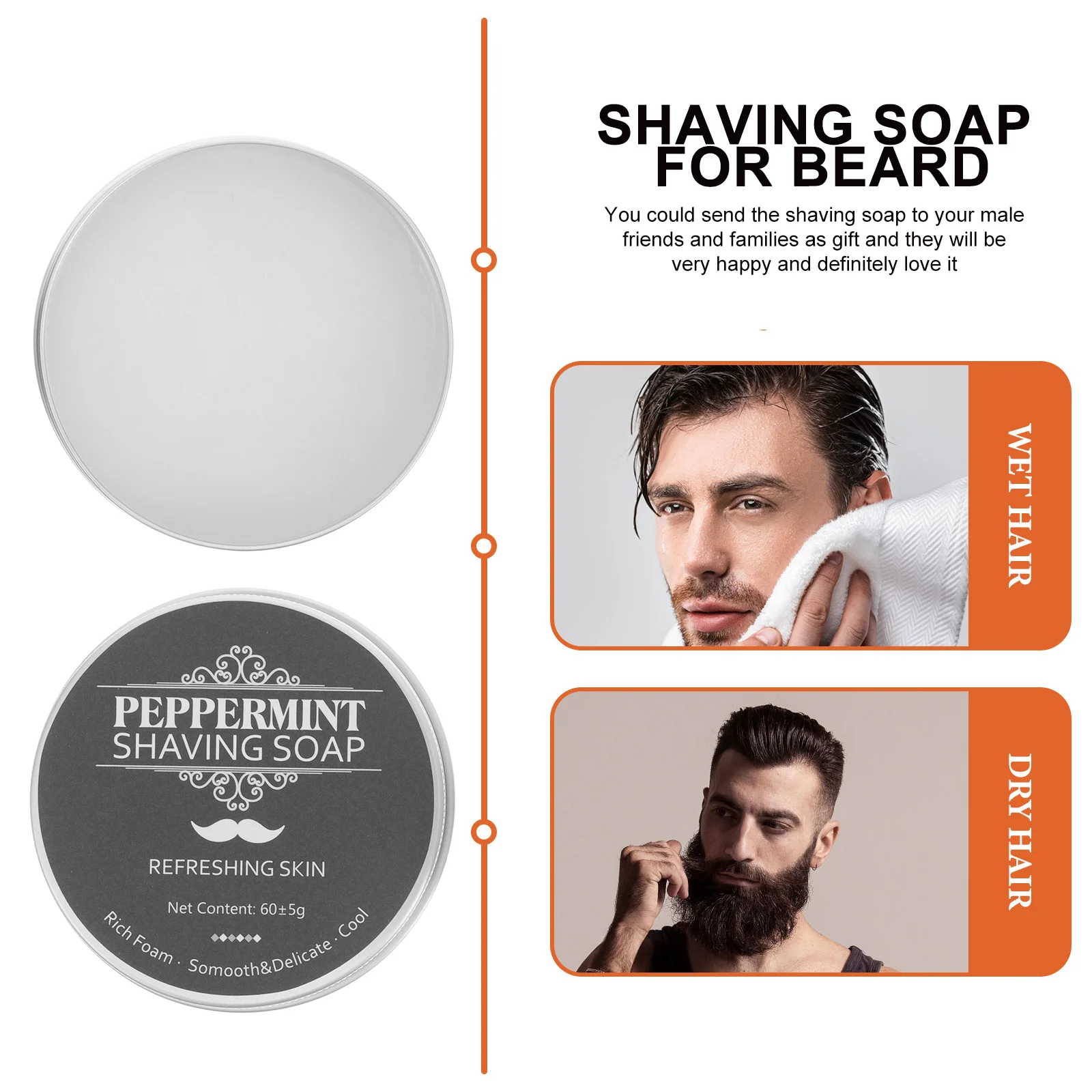 Sabonete de barbeiro para barba masculina (sabonete para barbear com hortelã) Creme masculino de hortelã-pimenta caseira