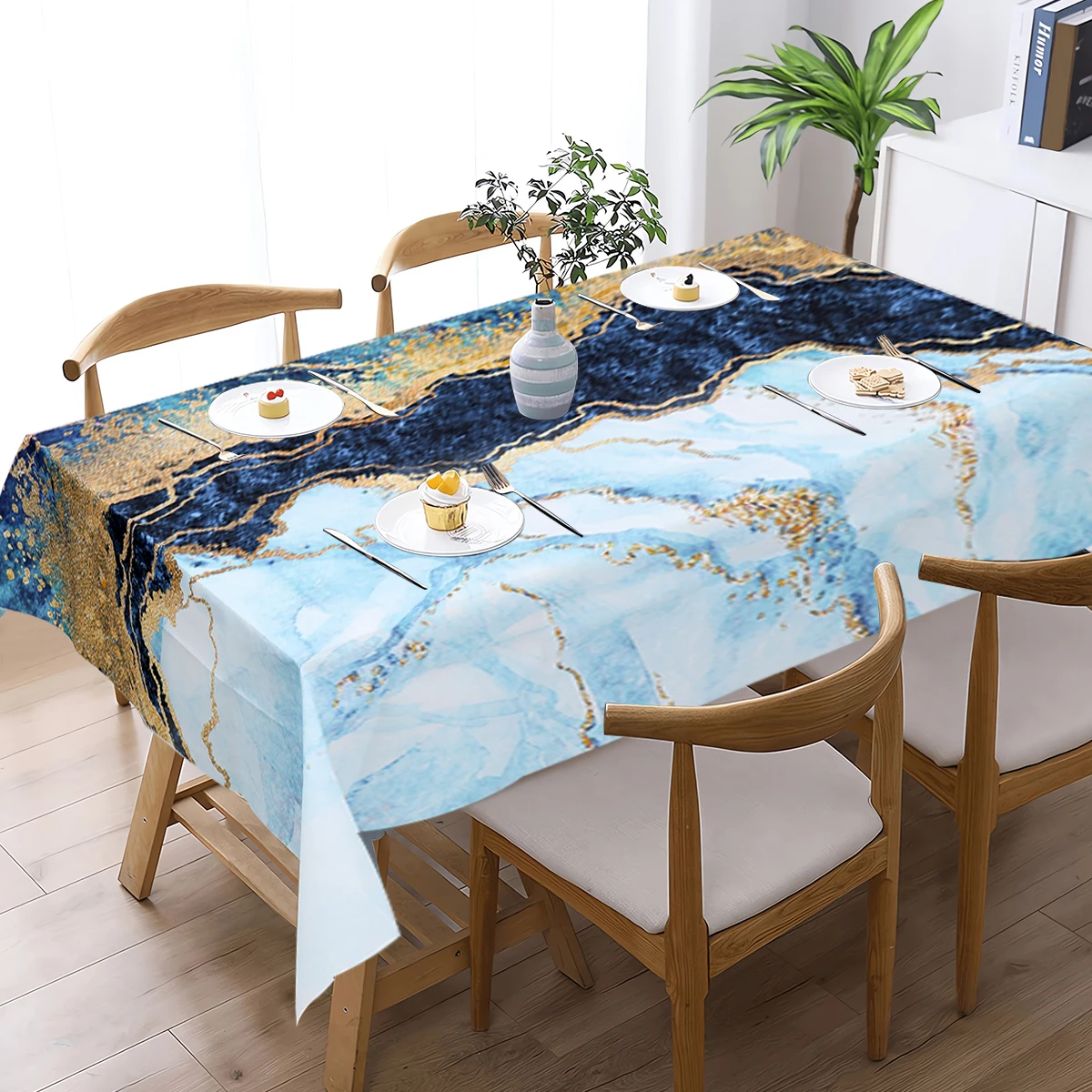 1pc Black Gold Marble Rectangular Tablecloth Blue White Waterproof Dining Table Cover for Dining Table and Wedding Decor