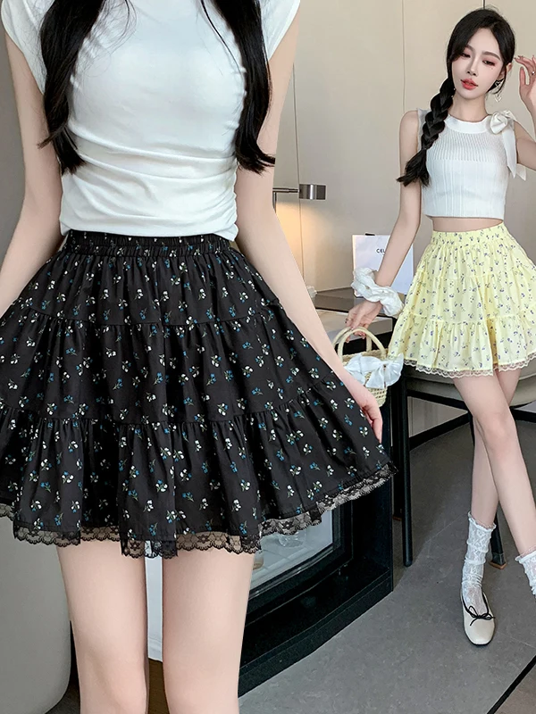 

plus Size Floral Print A-Line Skirt High Waist Slimming Versatile Women's Summer New Sle Cake Skirt Casual Commute