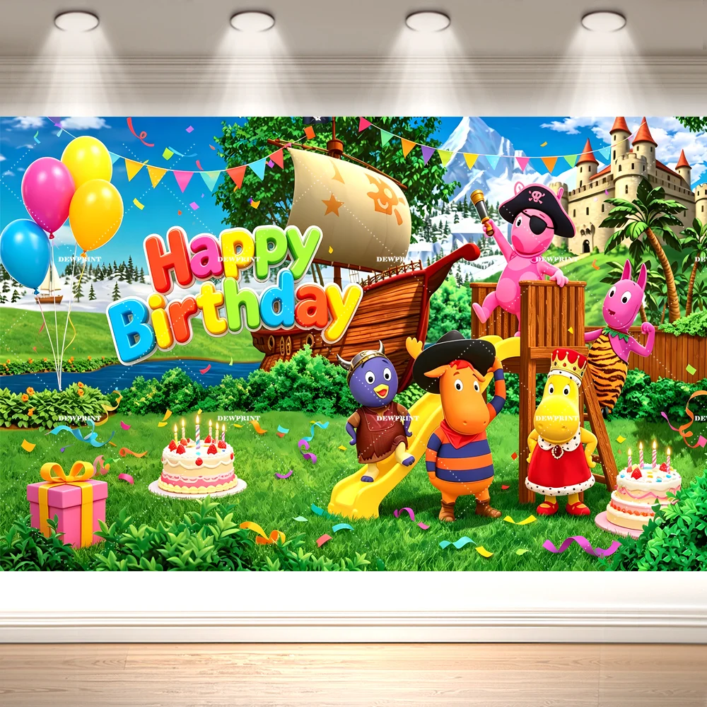 Dewprint The B-Backyardigans Birthday Party BackdropCartoon Animal Outdoor Garden Themed Birthday Banner Party Supplies