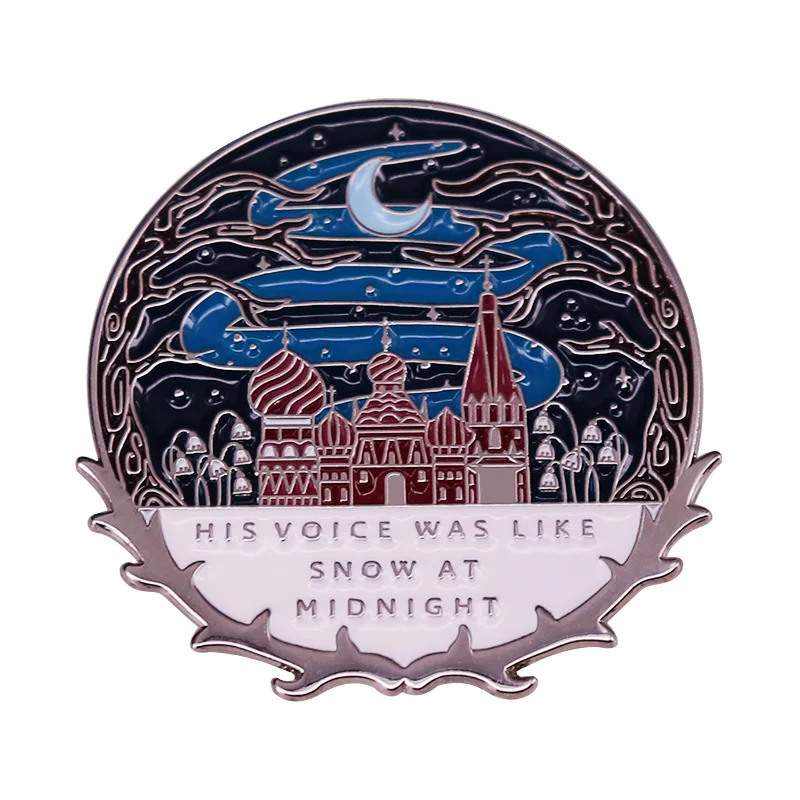 His Voice Is Like the Midnight Snow. Enamel Pin, Castle Moon Brooch.