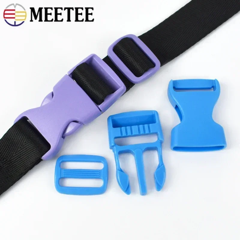 10Sets 15/20/25mm Colored Plastic Release Buckle Tri-Glide Slider Adjust Clasp Backpack Strap Buckles Pet Collar Clamp Hook