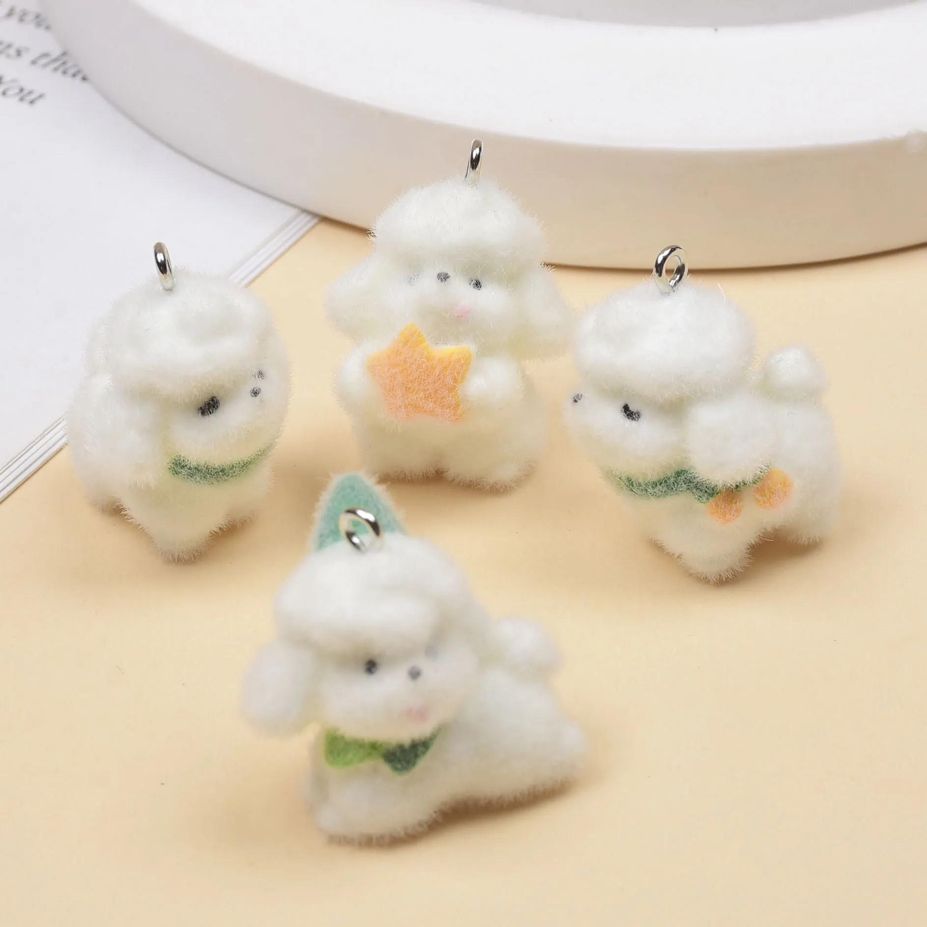 

3pcs Flocked Resin Animal Charms Dog Pendants Craft Materials for Handmade Earrings Bracelets Necklaces Keychains