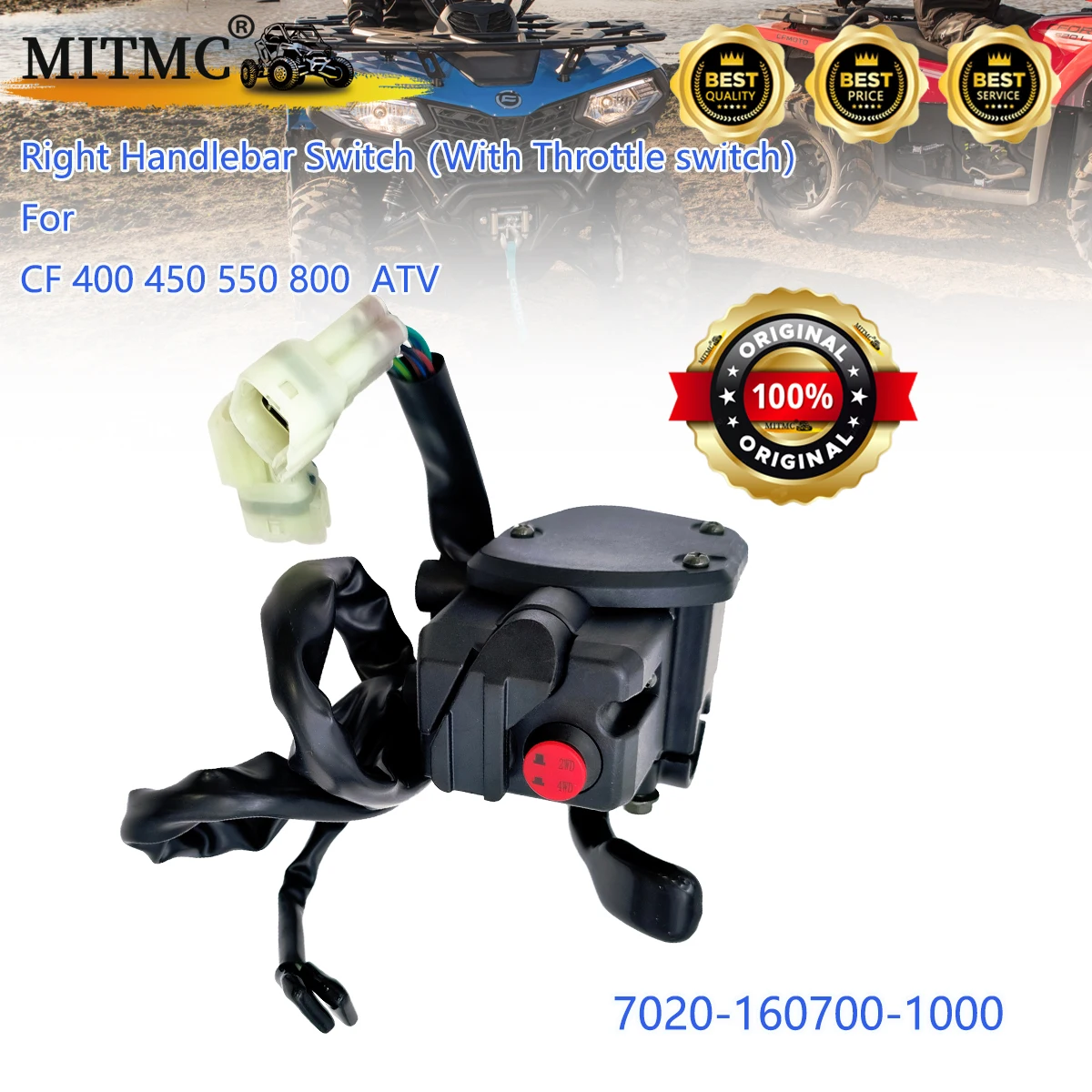 

Right Handle Bar Switch Suit For CF500/CF600/CF800/X5/X6/X8 Part No. 7020-160700-10002 Water Proof Plug QUAD GO KART