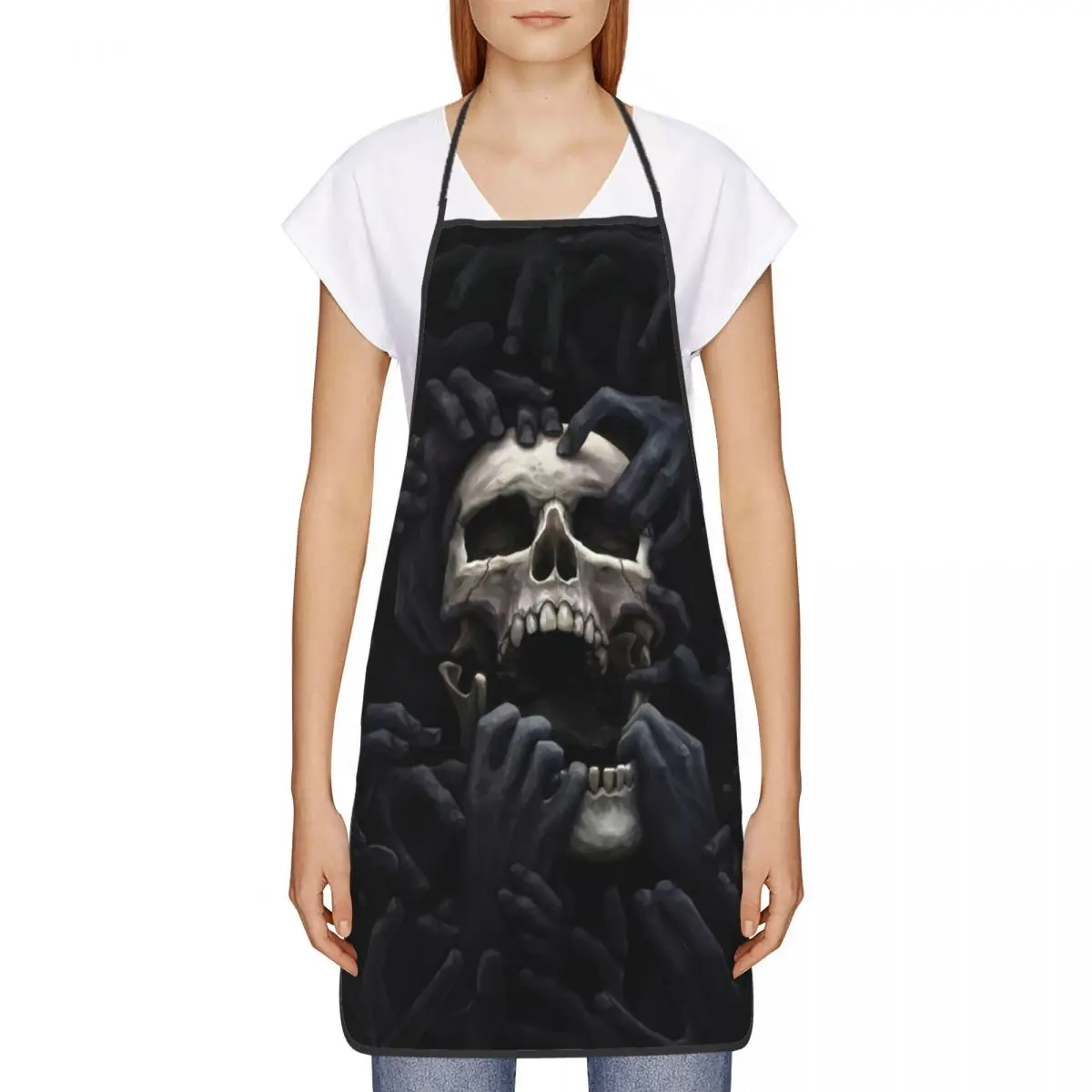 Custom Evil Hands Skull Funny Aprons Halloween Gothic Skeleton Adult Unisex  Chef Bib Tablier Cuisine Cooking Baking Gardening