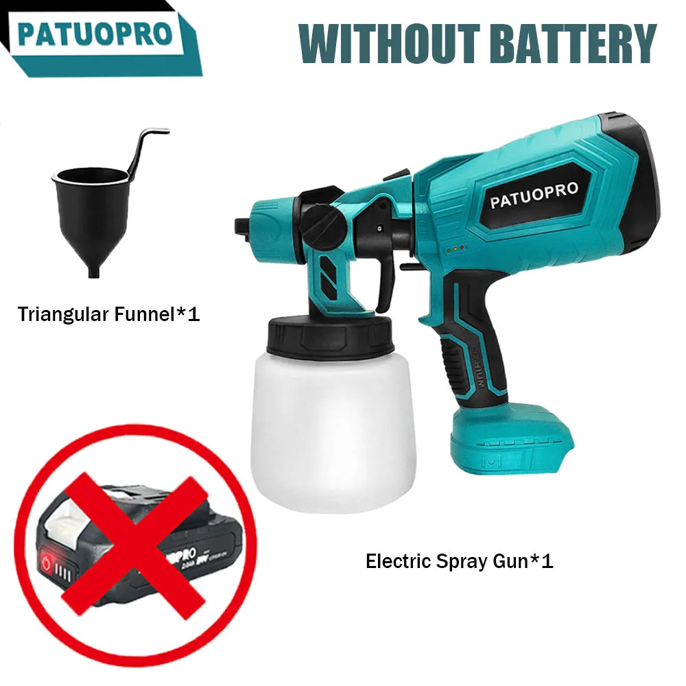 Patuopro Pistola Elétrica 1000ml Pulverizador de Tinta sem Fio Auto Móveis Revestimento Aerógrafo para Makita 18v Bateria sem Bateria