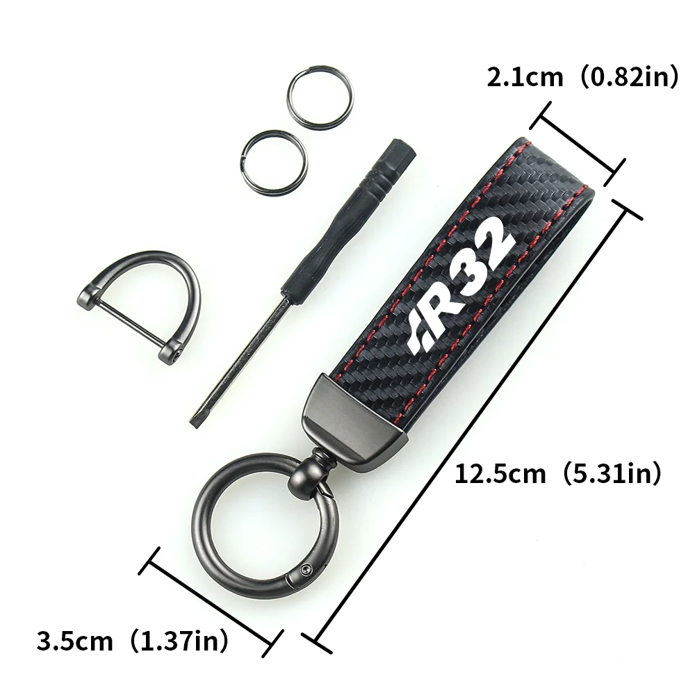 Car Keychain Carbon Fiber Leather Rope Key Chain Pendant Keyring Horseshoe Buckle for R32 R36 ROCCO SCIROCCO Auto Accessories