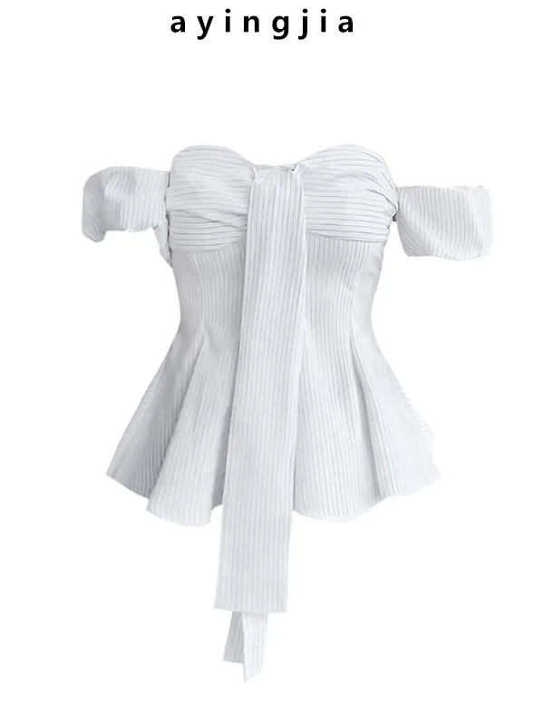 Ele Pure Desire One oulder ort Sve Women's Summer Slim Fit Sweet Sexy Personali Top Korean Sle irt