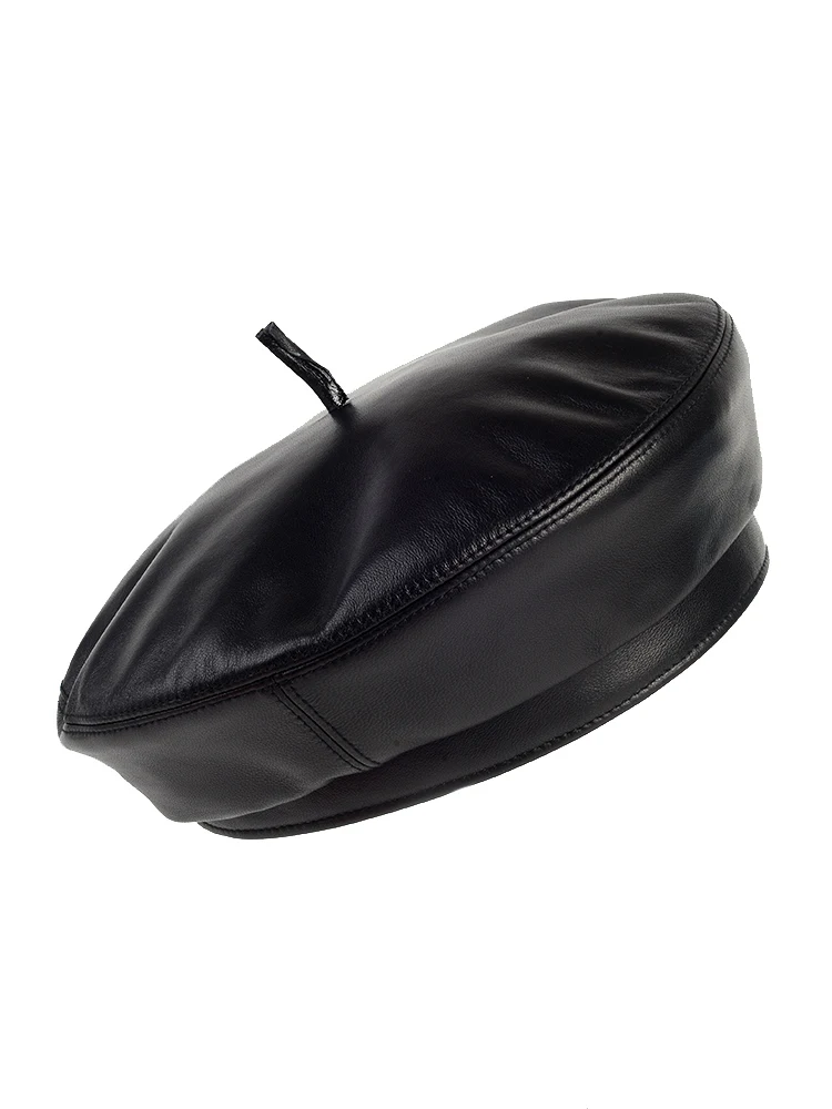 

Leather hat autumn and winter fashion beret female British retro lambskin painter hat Korean version versatile octagonal hat