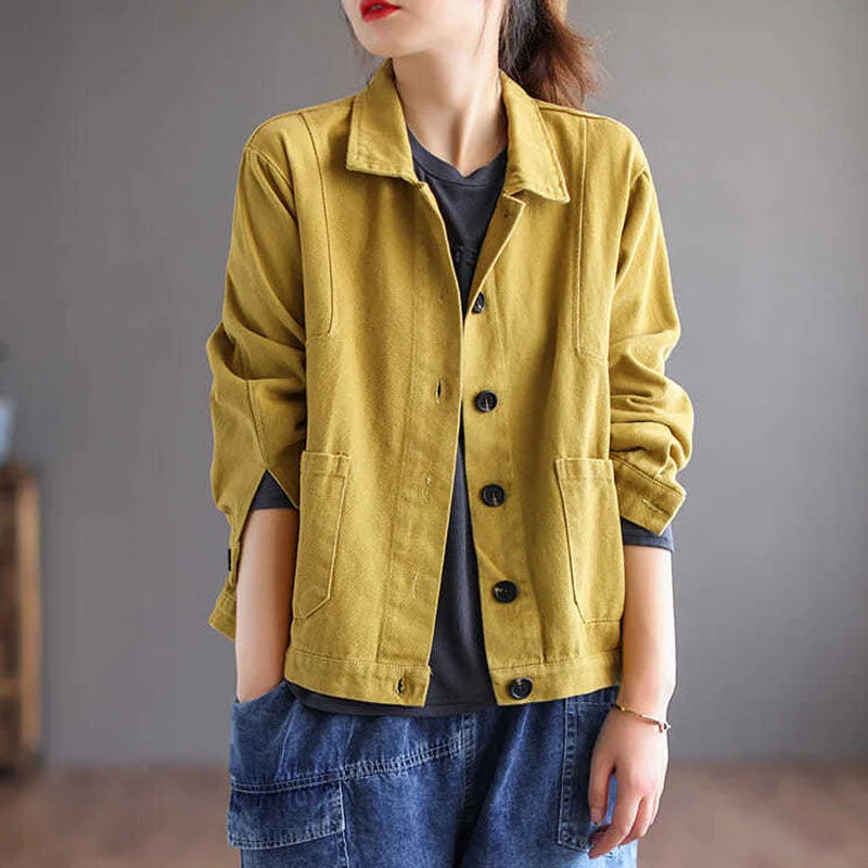 

Pure Cotton Short Jacket for Women 2025 Spring Autumn New Long-sleeved Retro Literary Loose Lapel Short Top