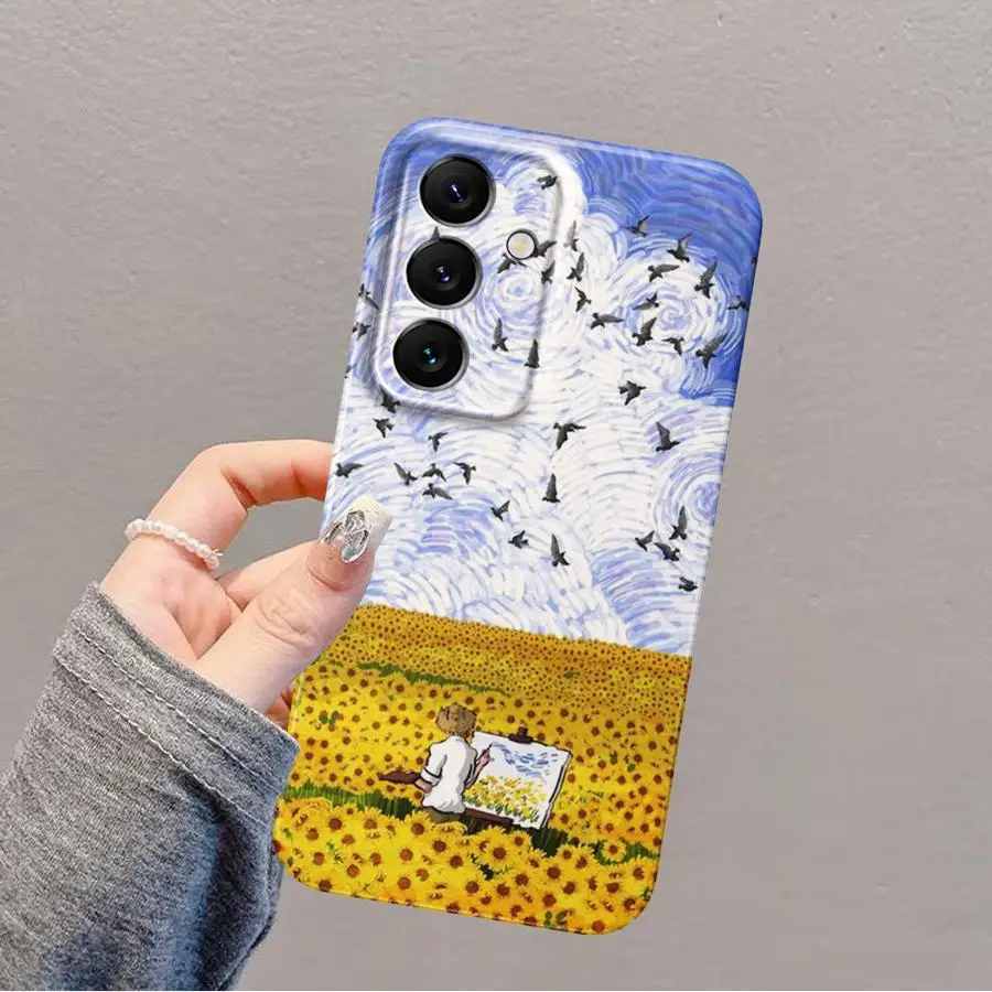 حافظة لهاتف سامسونج جالاكسي S23 FE S24 Plus S24 + S25 Ultra S20 S21 نوت 20 S22 S25 + غطاء هاتف صلب فان جوخ عباد الشمس