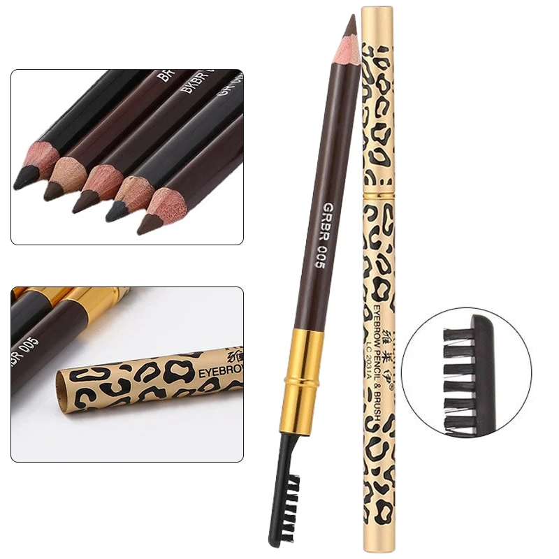 7 Colors Leopard Double Head Eyebrow Pencil Waterproof Long Lasting Brow Definer with Brush Natural Easy To Color Eye Makeup