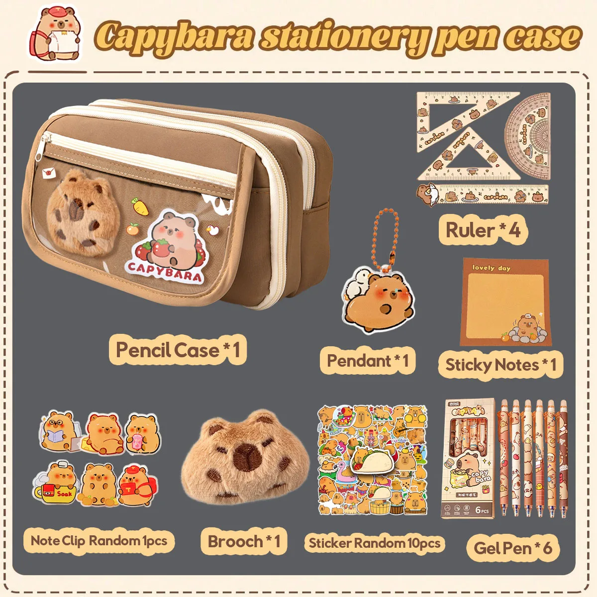 Nuevo estuche para lápices Capybara de gran capacidad, conjunto de papelería con tapa, bolsa para lápices, bolsa de almacenamiento Simple, suministros escolares y de oficina para estudiantes