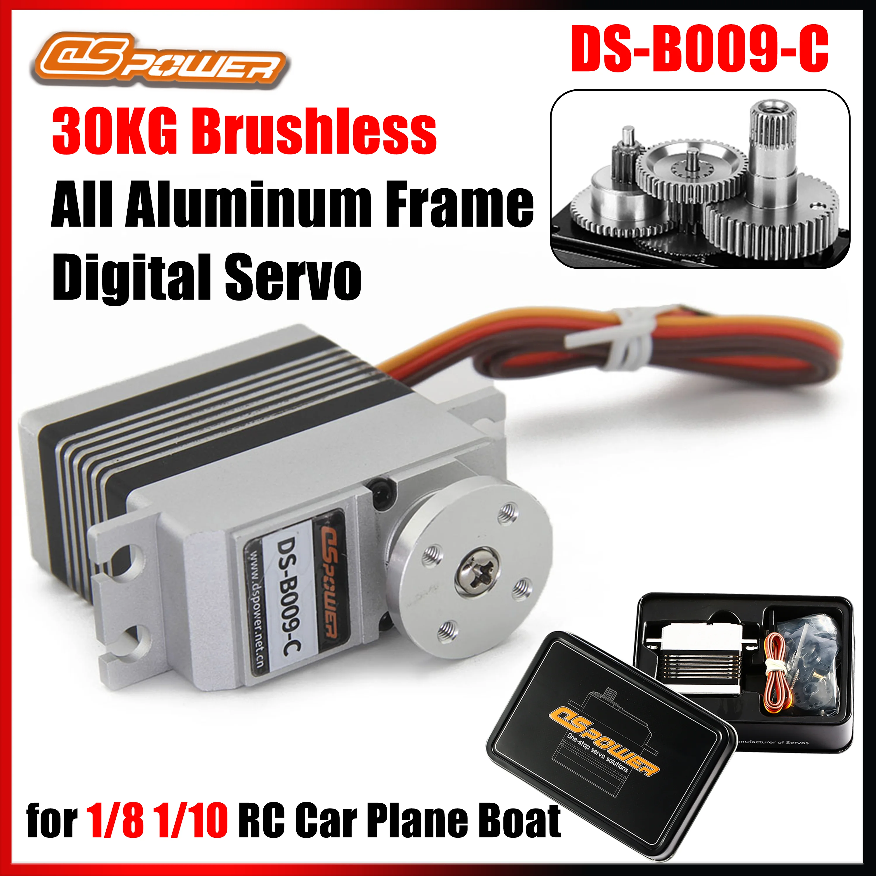 DSpower 30KG Metal Gear Brushless Motor All Aluminum Frame Servo High Speed Large Torque for 1/8 1/10 SCX10 TRX WLTOYS RC Car