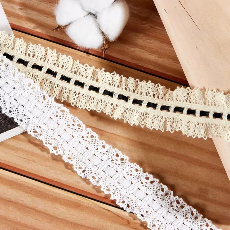 Neue elastische, gefaltete Baumwollspitzenborte mit Rüschenkante, farbiges Band für Damen-Haaraccessoires, DIY-Zubehör für Baby-Stirnbänder – Detail 4