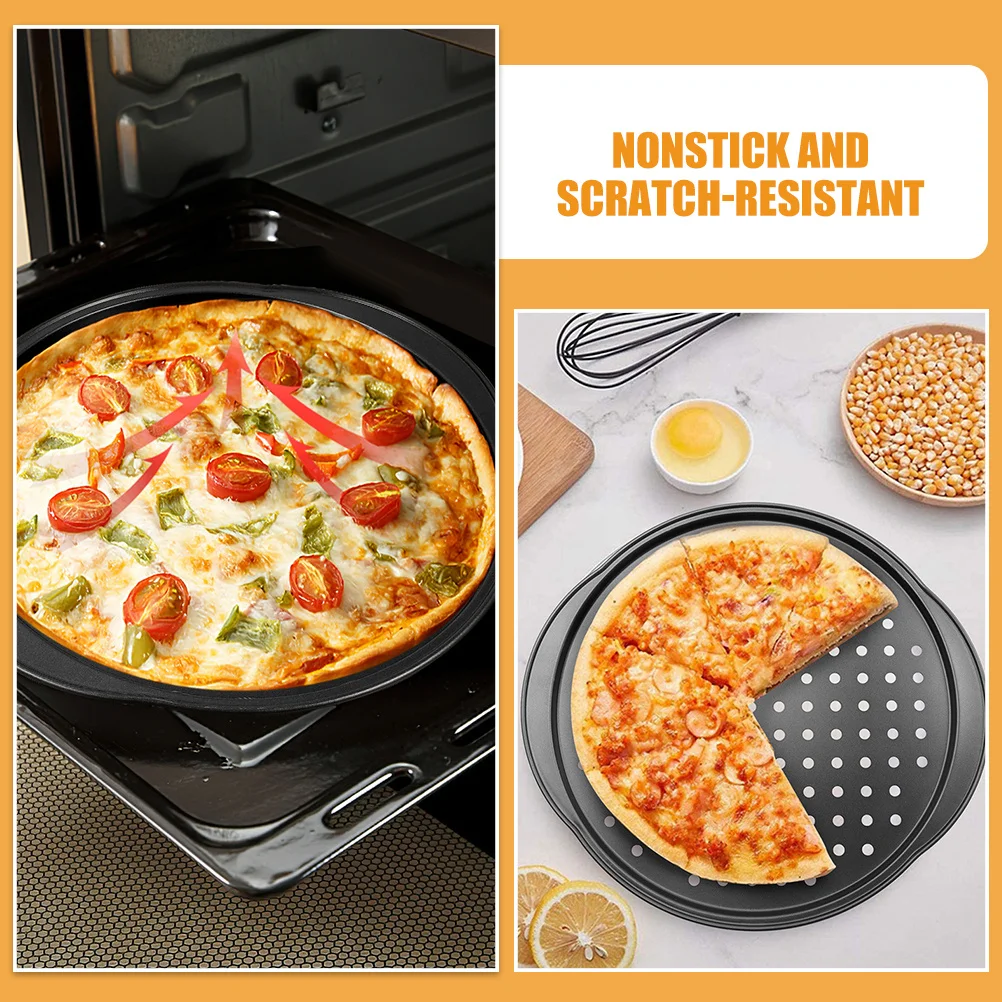 

2pcs Round Perforated Carbon Steel Pizza Pan Non-Stick Baking Tray For Oven Cake Kitchen Bake Ware Heat Resistant Rust Proof