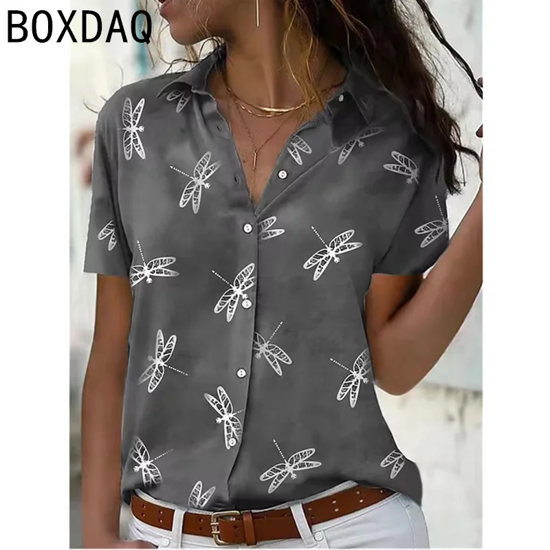 2025 Summer Chic New Women's Short-Sleeved Loose Shirts Big Size Casual Beach Shirt 3D Butterfly Flower Printed Blouses Tops - Image 4