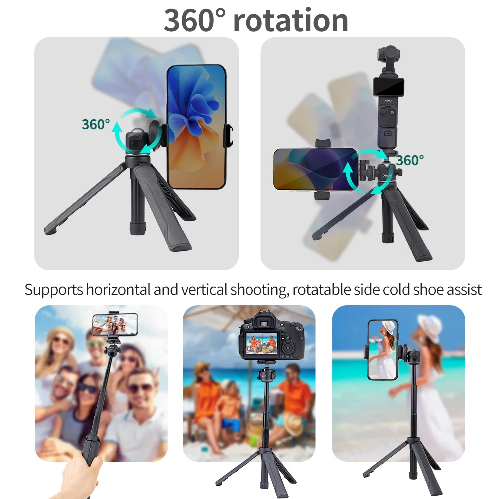 XILETU-حامل ثلاثي محمولة للتصوير الفوتوغرافي ، الإفراج السريع ، لايف فلوغ ، عصا سيلفي ، توسيع الأحذية الباردة ، حامل هاتف محمول سطح المكتب