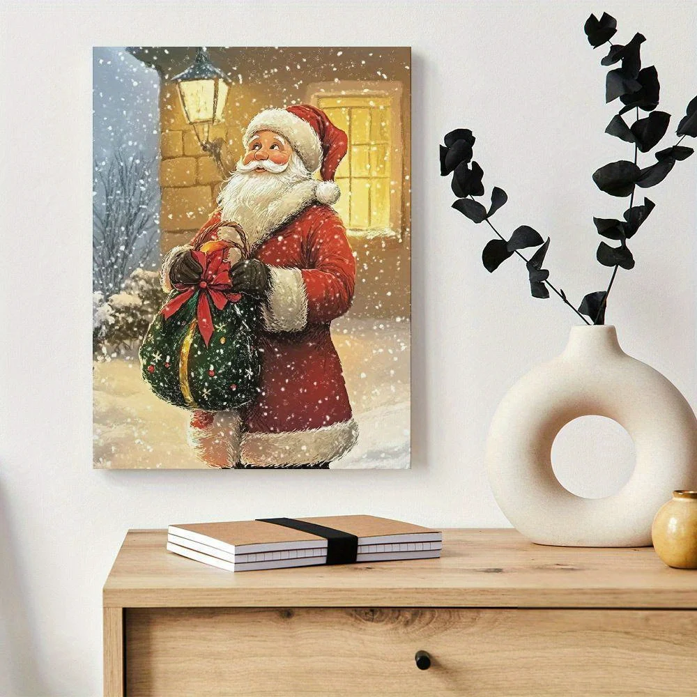 Kerstcadeaus Besneeuwde Nacht Muurschildering Ingelijste Kerstman Kunstschilderijen Geschikt voor het versieren met canvasframes Kersthuizen