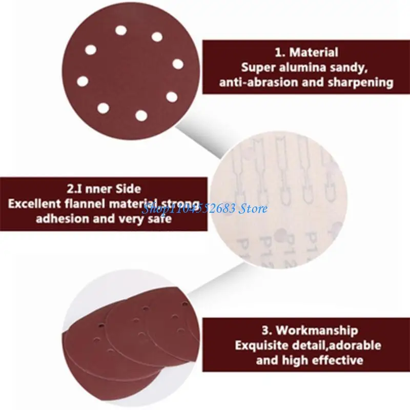 Y6GD 5 Inch 8-Hole Sanding Disc Aluminum Oxide Flocking Back Sandpapers for Sanders
