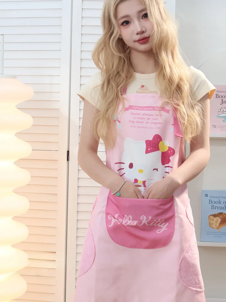 Натуральный фартук для выпечки Hello Kitty, кухонный, бытовой, толстый, водонепроницаемый и маслостойкий, хлопковый, стираемый, милый чехол для одежды с героями мультфильмов